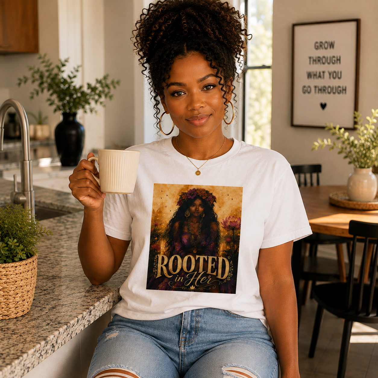 Rooted in Her T-Shirt | Empowering Floral Goddess Tee