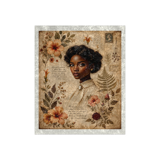 Crushed Velvet Blanket | Vintage Floral Portrait Throw (Brown & Gold)