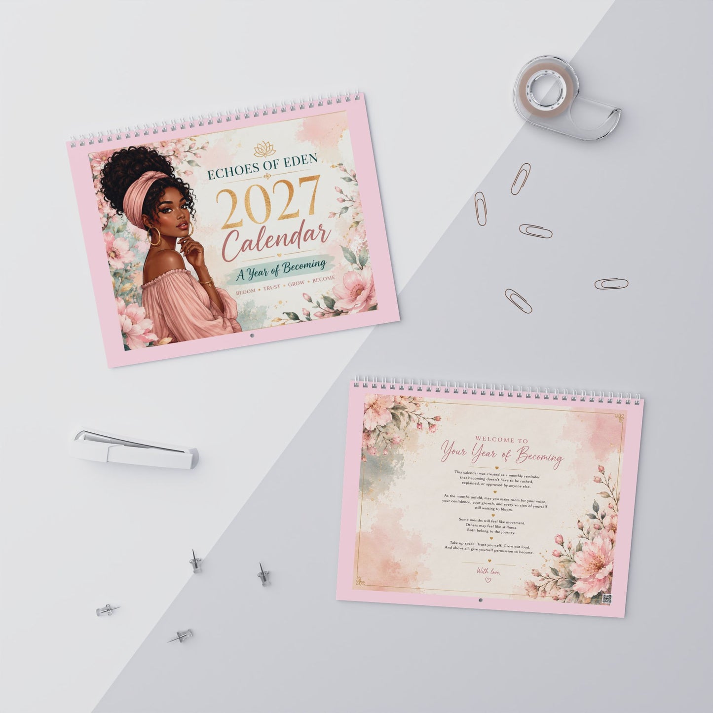 2027 Inspirational Black Women Wall Calendar; 'I Bloom Without Permission' Monthly Art Calendar