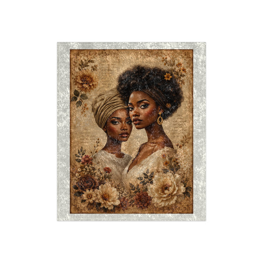 Crushed Velvet Blanket | Vintage Floral Portrait Throw Blanket