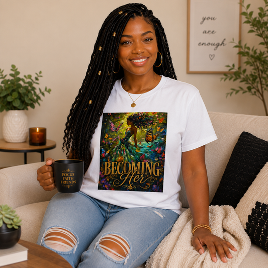Becoming Her Graphic Tee | Inspirational Floral Mermaid Design