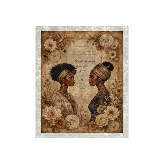 Crushed Velvet Blanket - Vintage Floral Black Women Portrait Throw
