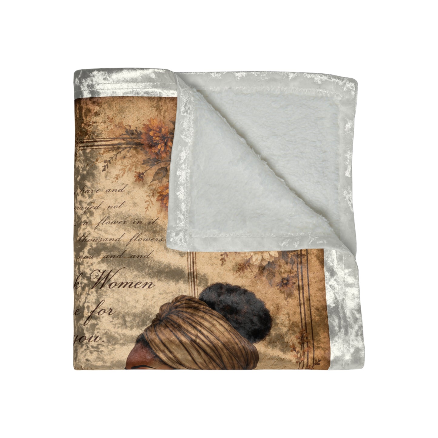 Crushed Velvet Blanket - Vintage Floral Black Women Portrait Throw