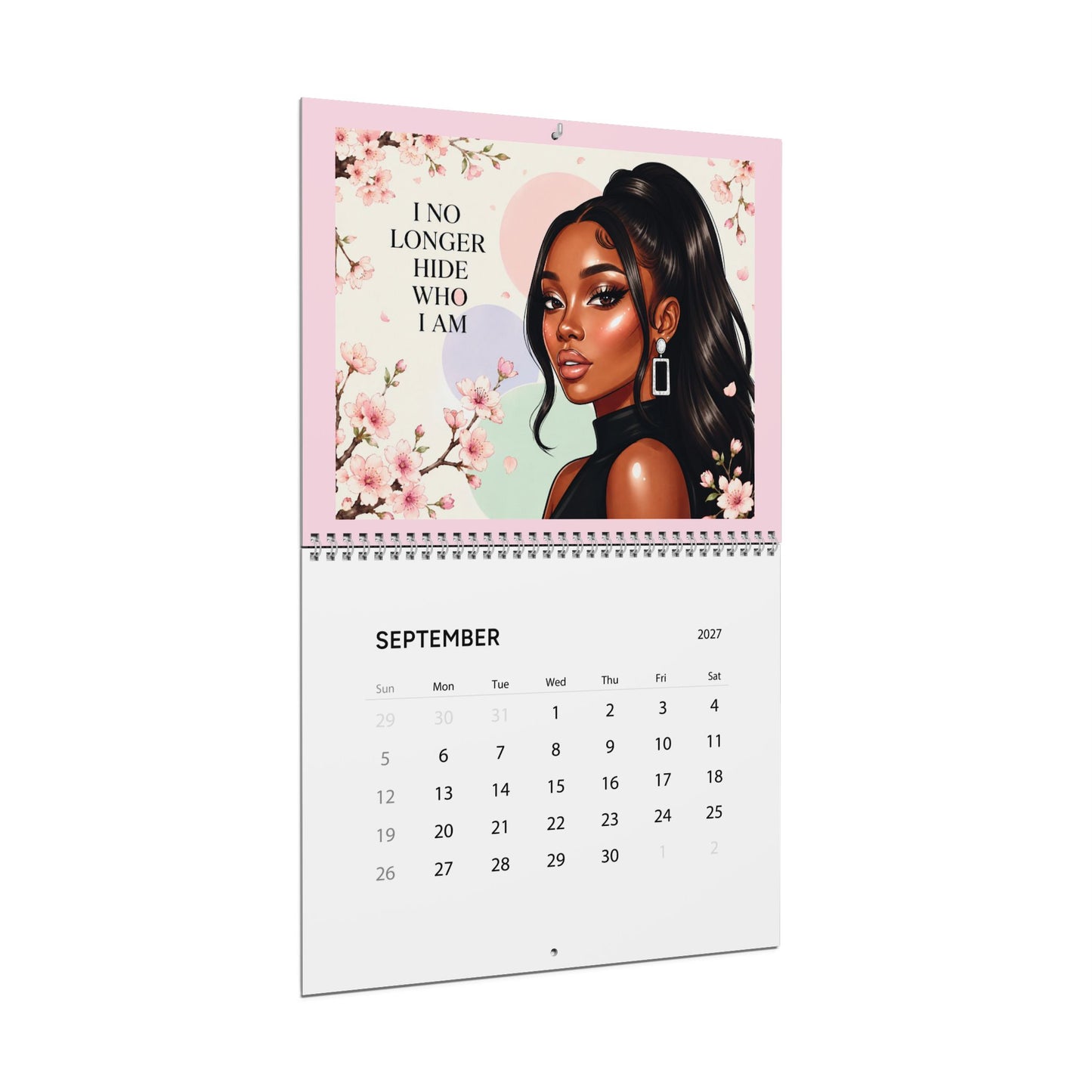 2027 Inspirational Black Women Wall Calendar; 'I Bloom Without Permission' Monthly Art Calendar