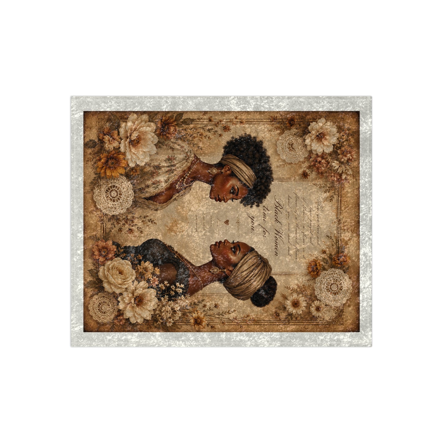 Crushed Velvet Blanket - Vintage Floral Black Women Portrait Throw