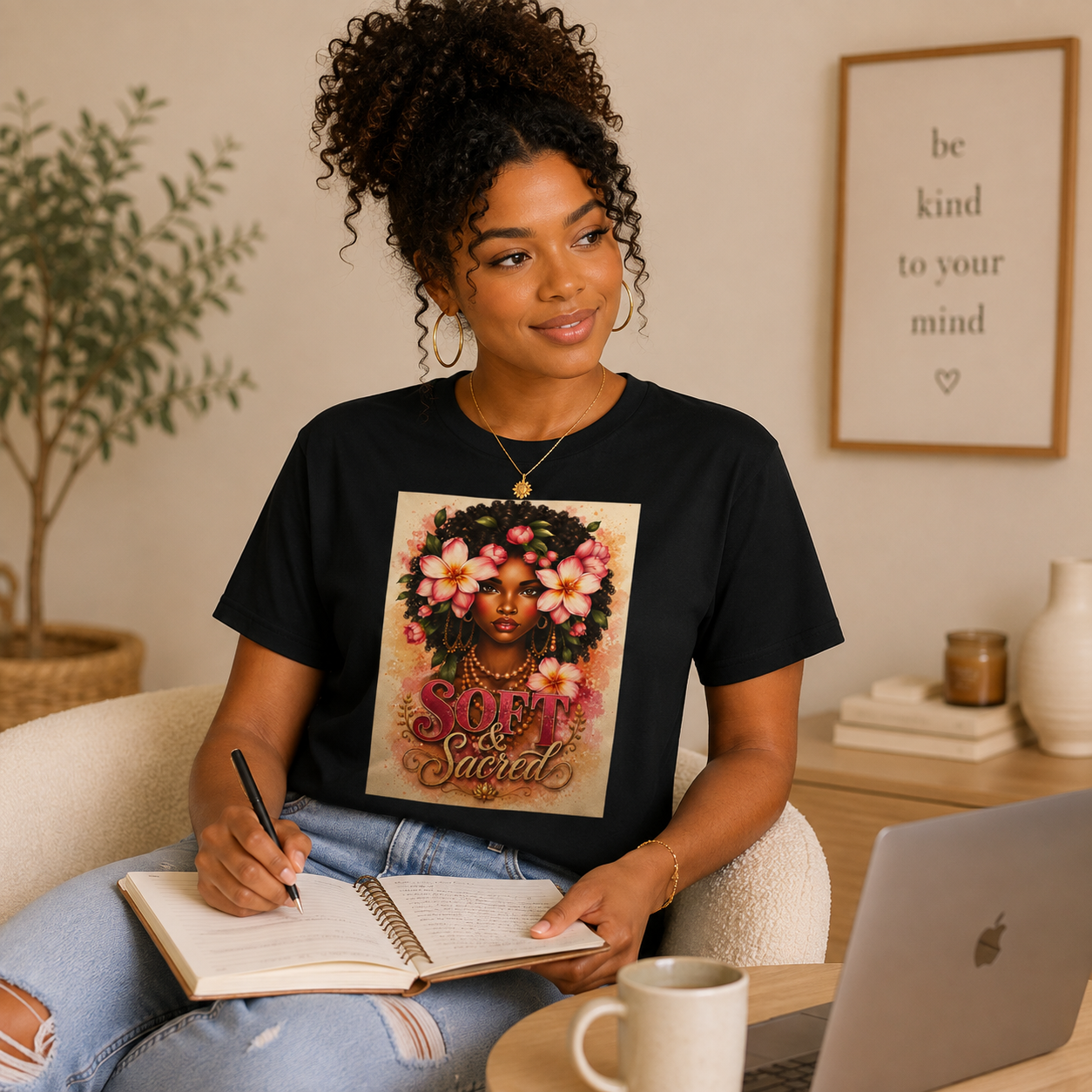 T-Shirt | 'Self-Sustained' Floral Afrocentric Portrait Tee