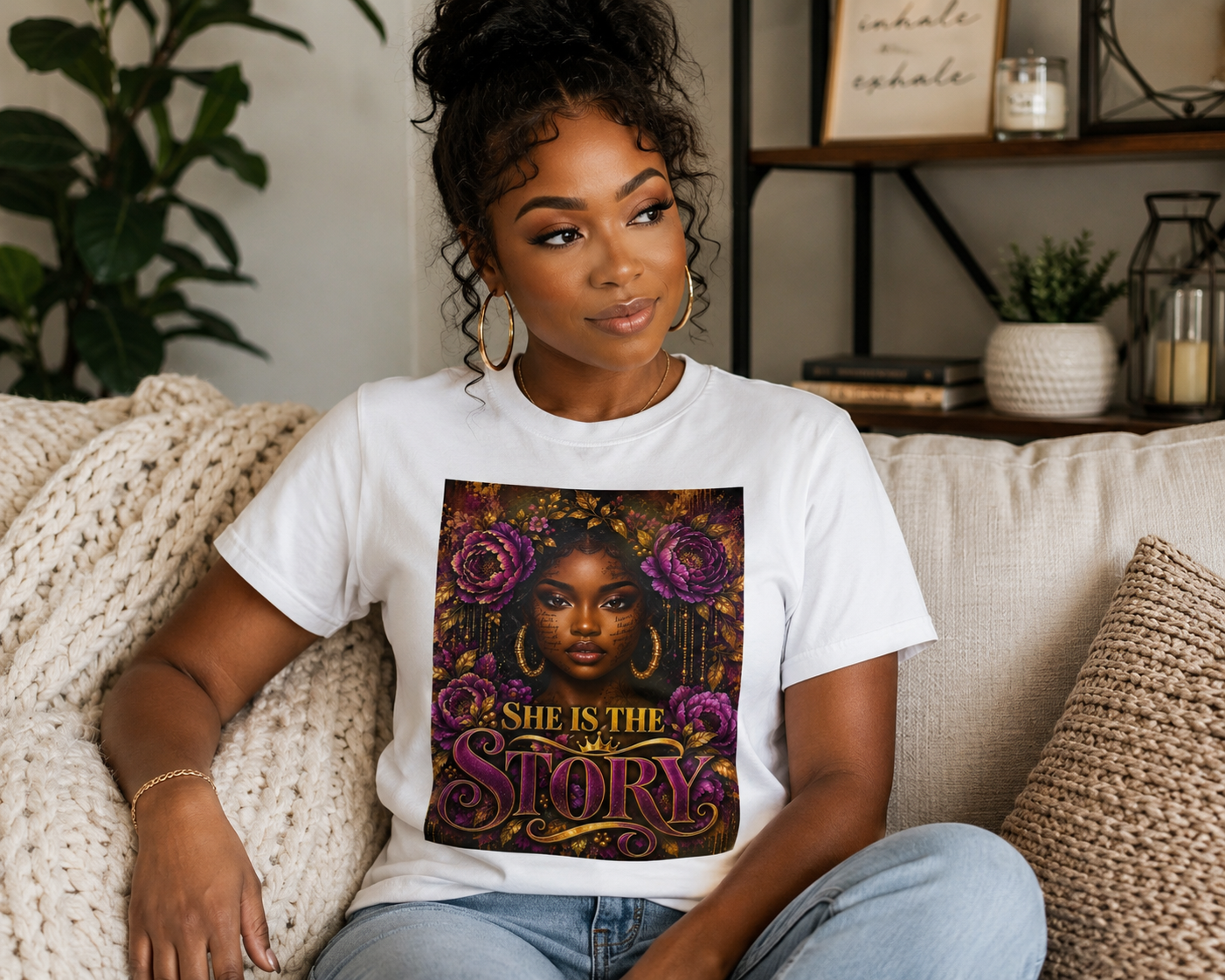 She Is The Story T-Shirt; Empowering Black Girl Magic Graphic Tee